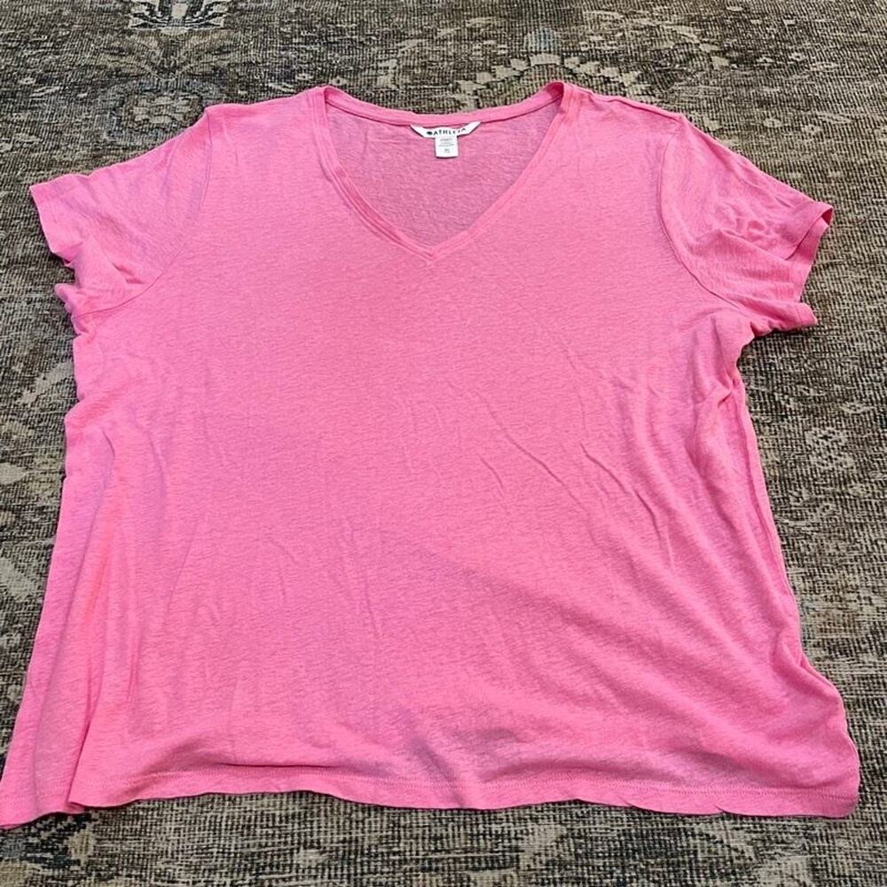 Athleta Womens XL Pink V-Neck Linen Blend Tee Short Sleeve Lightweight Top